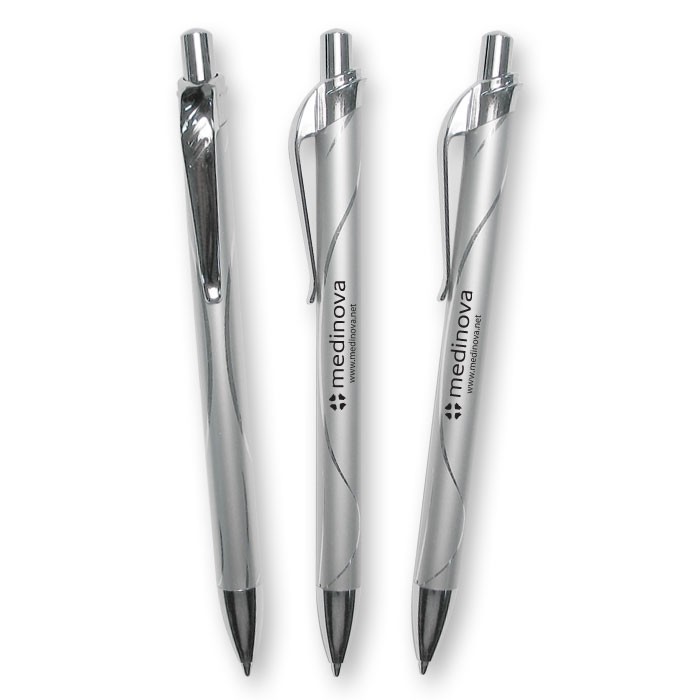 Silver Retractable Pen With Unique Wave Design  WAUCUSTFREE11S
